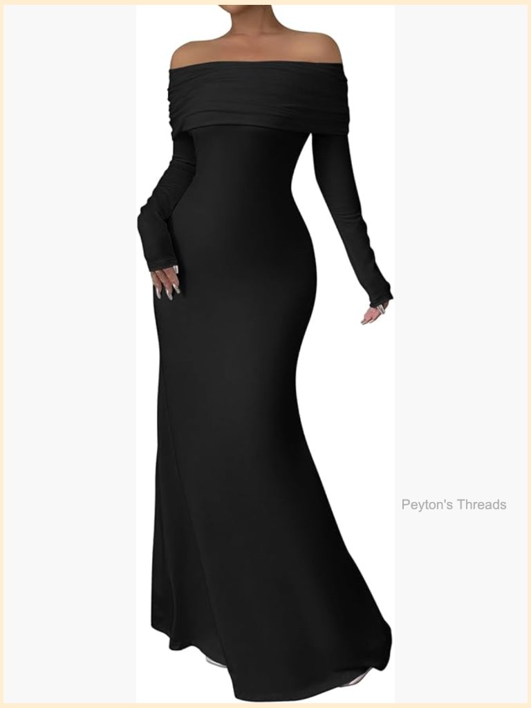 Ribbed Knit Bodycon Maxi Dress Off Shoulder Twist Back Cutout Fishtail Hem